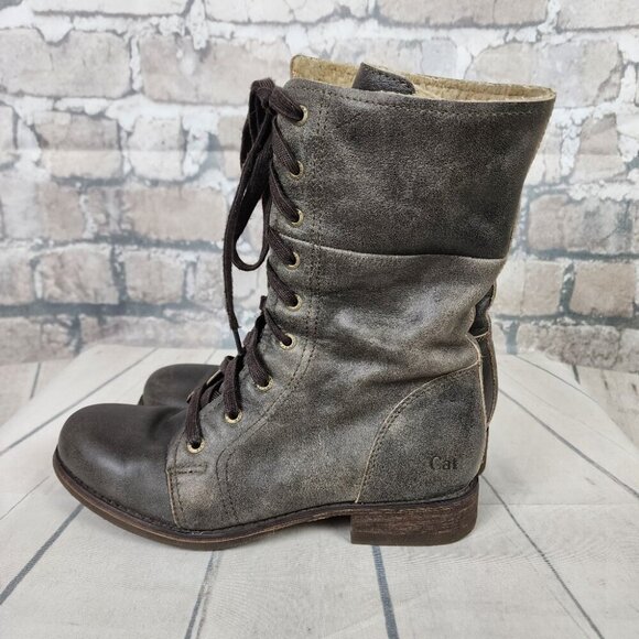 CAT Caterpillar Leather Combat Mid Calf Lace Up Boot Distressed Gray Size 8W - Picture 6 of 15